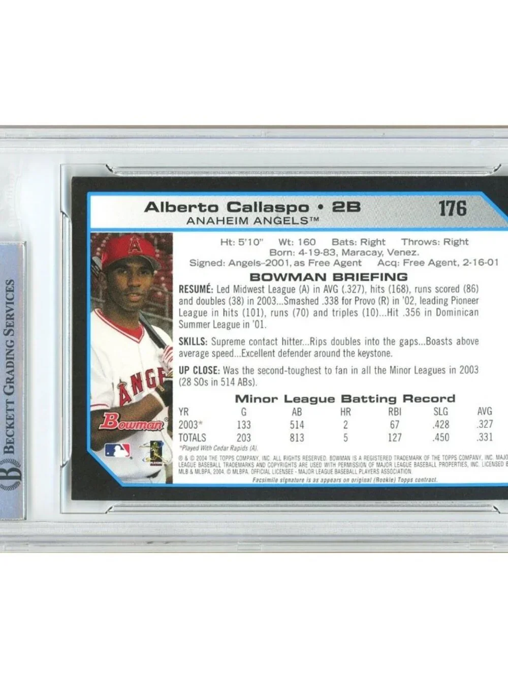 Alberto Callaspo Signed 2004 Bowman #176 Los Angeles Angels BAS Slabbed Auto